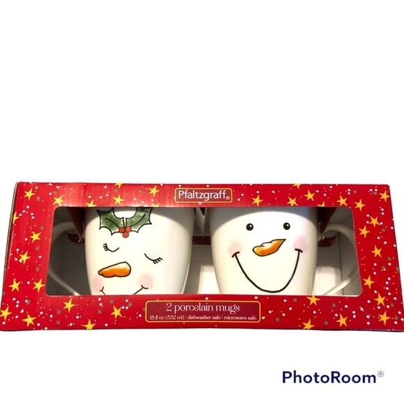 Pfaltzgraff Snowman Couple Porcelain 18 ounce Mug Set NEW NIB - Picture 1 of 2